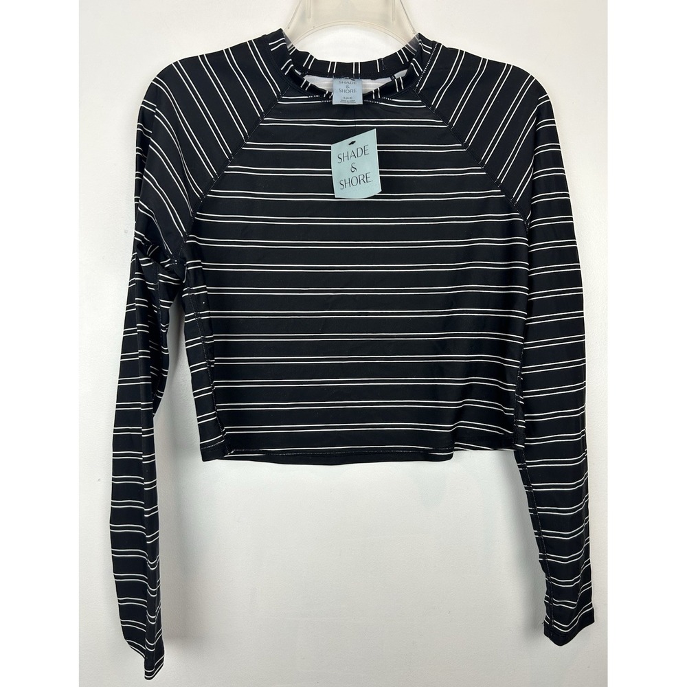 Shade & Shore Rash Guard Womens Small Black Striped Long Sleeve UPF 50 New Gift